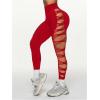 image:imageOYOANGLE Womens Sexy Ripped Leggings High Waist Seamless Workout Leggings Gym Elastic Tights Tummy Control Yoga PantsRed