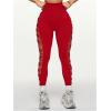 image:imageOYOANGLE Womens Sexy Ripped Leggings High Waist Seamless Workout Leggings Gym Elastic Tights Tummy Control Yoga PantsRed
