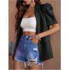 image:imageOYOANGLE Womens Single Breasted Blazers Gigot Short Sleeve Lapel Neck Dressy Office JacketsBlack