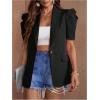 image:imageOYOANGLE Womens Single Breasted Blazers Gigot Short Sleeve Lapel Neck Dressy Office JacketsBlack