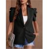 image:imageOYOANGLE Womens Single Breasted Blazers Gigot Short Sleeve Lapel Neck Dressy Office JacketsBlack
