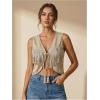 image:imageOYOANGLE Womens Studded Fringe Trim Tie Front Vest Top Boho Outfits 70s Hippie Western Cowgirl Sleeveless Jacket OuterwearKhaki