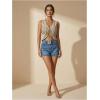 image:imageOYOANGLE Womens Studded Fringe Trim Tie Front Vest Top Boho Outfits 70s Hippie Western Cowgirl Sleeveless Jacket OuterwearKhaki