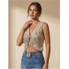 image:imageOYOANGLE Womens Studded Fringe Trim Tie Front Vest Top Boho Outfits 70s Hippie Western Cowgirl Sleeveless Jacket OuterwearKhaki