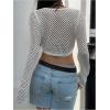 image:imageOYOANGLE Womens Tie Front Tops Conch Decor Crop V Neck Cardigan Bell Long Sleeve Hollow Out Cute Knit Crochet CardiganWhite