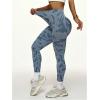 image:imageOYOANGLE Womens V Back Waist Yoga Leggings Printed High Waisted Scrunch Butt Lifting Seamless Casual LeggingsBlue