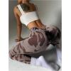 image:imageOYOANGLE Womens V Back Waist Yoga Leggings Printed High Waisted Scrunch Butt Lifting Seamless Casual LeggingsBrown