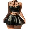 image:imageOYOANGLE Lingerie Set for Women Sexy Strappy 3 Piece Teddy Babydoll Lingerie Garter with UnderwireBlack
