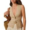 image:imageOYOANGLE Womens Boho Seashell V Neck Knitted Tank Top Sleeveless Slit Hem Tie Back Dressy TopsKhaki