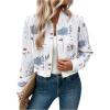 image:imageOYOANGLE Womens Bomber Jacket Floral Print Zip Up Long Sleeve Cropped Jackets OuterwearWhite
