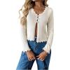 image:imageOYOANGLE Womens Button Down Lightweight Cardigan Long Sleeve Split V Neck Sweaters OuterwearApricot