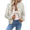 image:imageOYOANGLE Womens Cheetah Print Zip Up Jacket Long Sleeve Casual Lightweight Bomber Jackets OuterwearKhaki White