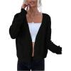 image:imageOYOANGLE Womens Knit Open Front Long Sleeve Cropped Cardigan Sweater Soft Knit Spring Fall OuterwearBlack