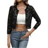 image:imageOYOANGLE Womens Lace Mesh Open Front Cropped Cardigans 34 Sleeve Dressy JacketsBlack