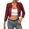 image:imageOYOANGLE Womens Lace Mesh Open Front Cropped Cardigans 34 Sleeve Dressy JacketsRed