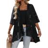 image:imageOYOANGLE Womens Lace Sheer Open Front Cardigan 34 Sleeve Lightweight See Through JacketBlack