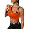 image:imageOYOANGLE Womens Letter Print Sports Bra Asymmetrical Neck Cut Out Medium Support Workout Yoga BrasOrange