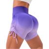 image:imageOYOANGLE Womens Ombre High Waisted Butt Scrunch Workout Shorts Drawstring Side Ruched Gym Biker ShortsPurple