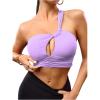 image:imageOYOANGLE Womens One Shoulder Sports Bras Twist Asymmetric Hollow Out Left Strap Yoga Workout Cute Support Sport BrasPurple
