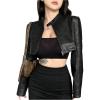 image:imageOYOANGLE Womens PU Leather Crop Jackets Zip Up Long Sleeve Motorcycle Punk Rock Jacket OutwearBlack