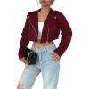 image:imageOYOANGLE Womens PU Leather Cropped Jacket Zip Up Motorcycle Jackets CoatBurgundy