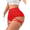 image:imageOYOANGLE Womens Ring Linked Cut Out High Waisted Biker Shorts Stretchy Rave Workout Athletic Gym ShortsRed