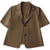 image:imageOYOANGLE Womens Short Sleeve Cropped Suit Blazer Business Casual Open Front Button Down JacketBrown