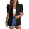 image:imageOYOANGLE Womens Single Breasted Blazers Gigot Short Sleeve Lapel Neck Dressy Office JacketsBlack