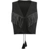 image:imageOYOANGLE Womens Studded Fringe Trim Tie Front Vest Top Boho Outfits 70s Hippie Western Cowgirl Sleeveless Jacket OuterwearBlack