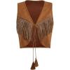 image:imageOYOANGLE Womens Studded Fringe Trim Tie Front Vest Top Boho Outfits 70s Hippie Western Cowgirl Sleeveless Jacket OuterwearBrown