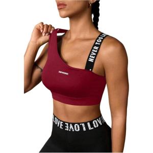 image:imageOYOANGLE Womens Letter Print Sports Bra Asymmetrical Neck Cut Out Medium Support Workout Yoga BrasRed