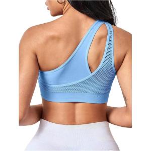image:imageOYOANGLE Womens One Shoulder Sports Bras Cutout Workout One Strap Sexy Crop Tank TopsBlue