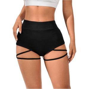 image:imageOYOANGLE Womens Ring Linked Cut Out High Waisted Biker Shorts Stretchy Rave Workout Athletic Gym ShortsBlack