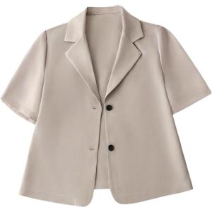 image:imageOYOANGLE Womens Short Sleeve Cropped Suit Blazer Business Casual Open Front Button Down JacketApricot