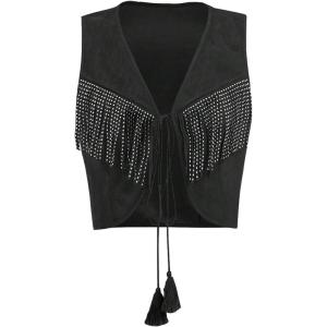 image:imageOYOANGLE Womens Studded Fringe Trim Tie Front Vest Top Boho Outfits 70s Hippie Western Cowgirl Sleeveless Jacket OuterwearBlack