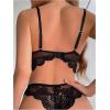 image:imageOYOANGLE Womens 2 Piece Lingerie Set Floral Lace Sheer Scallop Trim Bra and Low Rise Panty Set NightwearBlack