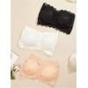 image:imageOYOANGLE Womens 3 Pack Strapless Lace Bandeau Bras Padded Wireless Bralettes Push Up Comfy Tube Top BraMulticolor