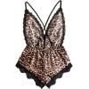 image:imageOYOANGLE Womens Cheetah Print Satin Lingerie Bodysuits Leopard Lace Trim Criss Cross Teddy BabydollsBrown