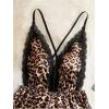 image:imageOYOANGLE Womens Cheetah Print Satin Lingerie Bodysuits Leopard Lace Trim Criss Cross Teddy BabydollsBrown