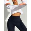 image:imageOYOANGLE Womens Cropped Workout Shirts Sheer Wrap Athletic Shirt Long Sleeve Crew Neck Fitness Gym TopsWhite