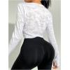 image:imageOYOANGLE Womens Cropped Workout Shirts Sheer Wrap Athletic Shirt Long Sleeve Crew Neck Fitness Gym TopsWhite