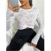 image:imageOYOANGLE Womens Cropped Workout Shirts Sheer Wrap Athletic Shirt Long Sleeve Crew Neck Fitness Gym TopsWhite