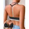 image:imageOYOANGLE Womens Front Closure Wireless Bra Metallic Sparkly Strap Criss Cross Y Back Halter BrasBlack