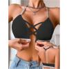 image:imageOYOANGLE Womens Front Closure Wireless Bra Metallic Sparkly Strap Criss Cross Y Back Halter BrasBlack
