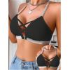 image:imageOYOANGLE Womens Front Closure Wireless Bra Metallic Sparkly Strap Criss Cross Y Back Halter BrasBlack