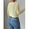 image:imageOYOANGLE Womens Hollow Out Crochet Cropped Cardigans Long Sleeve V Neck Button Down Knit TopsYellow