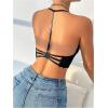 image:imageOYOANGLE Womens Lace Front Closure Underwire Bra Rhinestone Shiny Halter Bralette Non Padded BrasBlack
