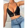 image:imageOYOANGLE Womens Lace Front Closure Underwire Bra Rhinestone Shiny Halter Bralette Non Padded BrasBlack