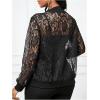 image:imageOYOANGLE Womens Lace Long Sleeve Bomber Jacket Stand Collar Sheer Zip Up Jackets OutwearBlack