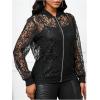 image:imageOYOANGLE Womens Lace Long Sleeve Bomber Jacket Stand Collar Sheer Zip Up Jackets OutwearBlack